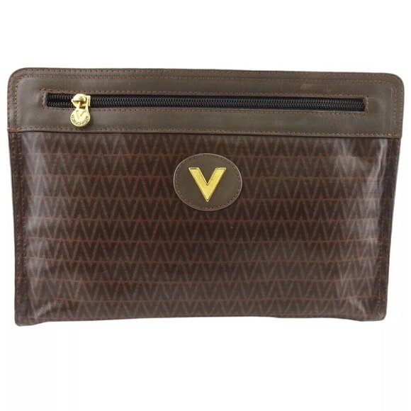 Mario Valentino Clutch Bag V Mark PVC ?~ Leather Authentic Used H825